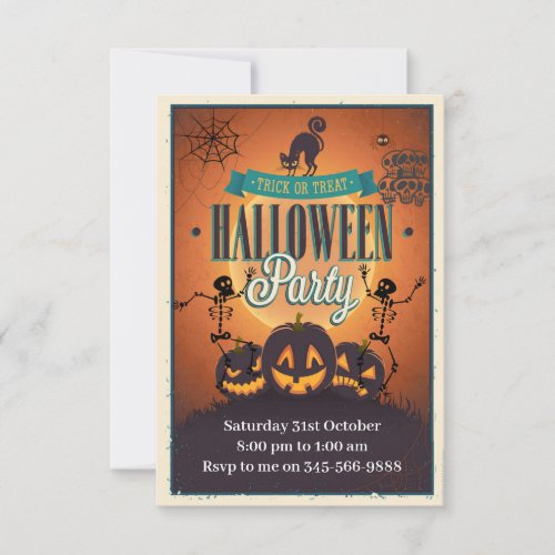 Halloween party black cat invitation