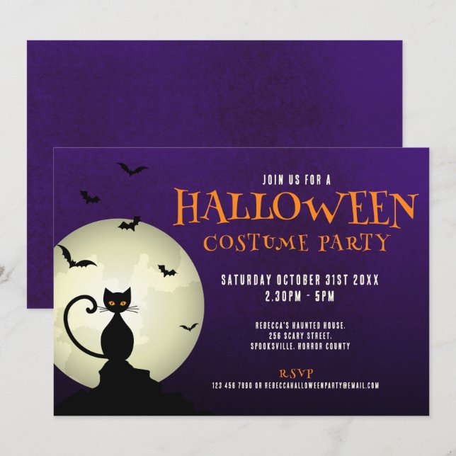 Halloween Party Black Cat Invitation (Front/Back)