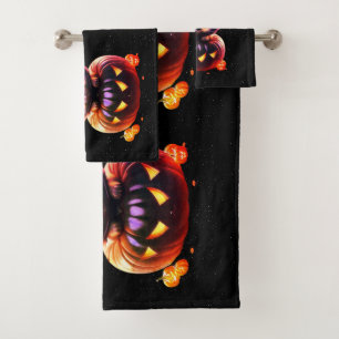 Halloween Party Black Cat Pumpkin Horror Scary Bath Towel Set