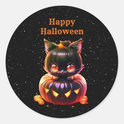 Halloween Party Black Cat Pumpkin Horror Scary Classic Round Sticker