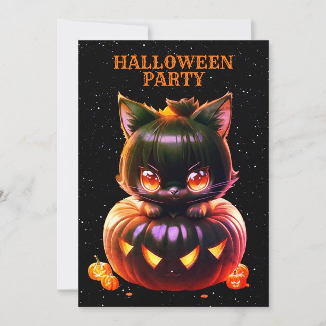 Halloween Party Black Cat Pumpkin Horror Scary Invitation (Front)