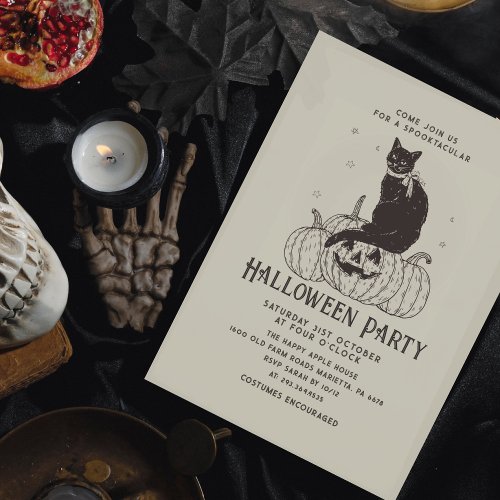 Halloween Party Black Cat Pumpkin Invitation