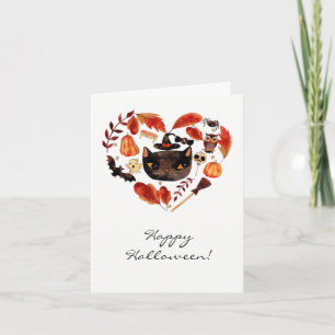 Halloween Party Black Cat Watercolor Whimsical Card