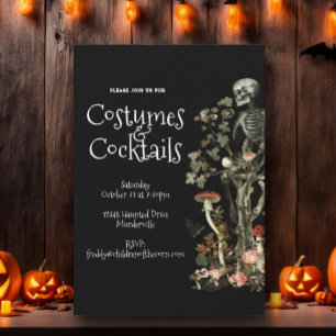 Halloween Party Black Costume & Cocktails Floral Invitation