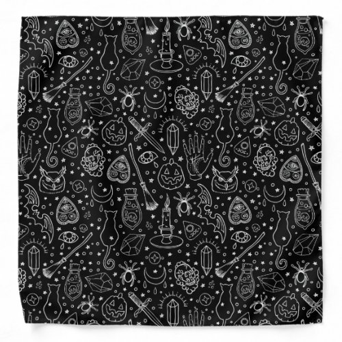 Halloween Party Black Doodle Pattern Bandana