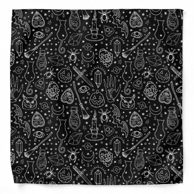 Halloween Party Black Doodle Pattern Bandana (Front)