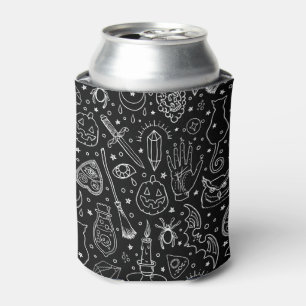 Halloween Party Black Doodle Pattern Can Cooler