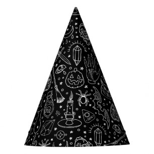 Halloween Party Black Doodle Pattern Party Hat