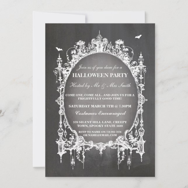 Halloween Party Black Gothic Spider Frame Invite (Front)