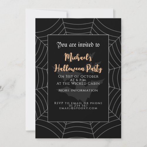 Halloween Party Black gray spider web bats Invitation