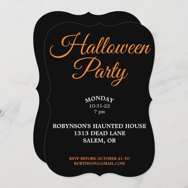 Halloween Party Black Invitation (Front/Back)