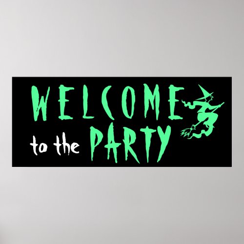 Halloween Party Black Neon Green Welcome Sign