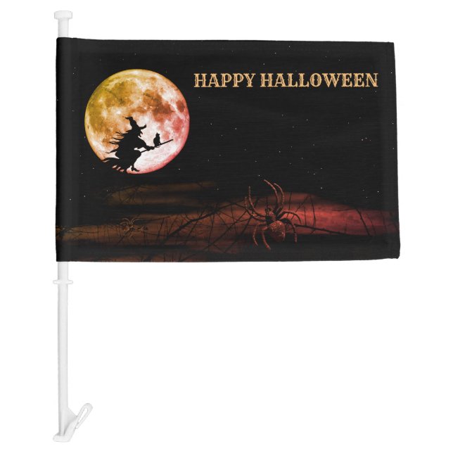Halloween Party Black Night Full Moon Scary Car Flag (Front)