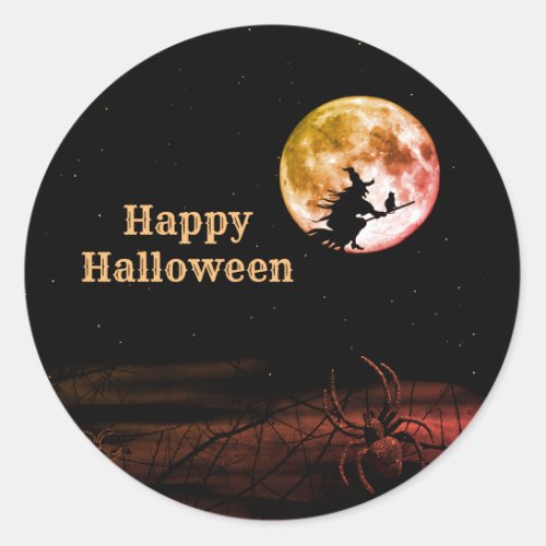 Halloween Party Black Night Full Moon Scary Classic Round Sticker