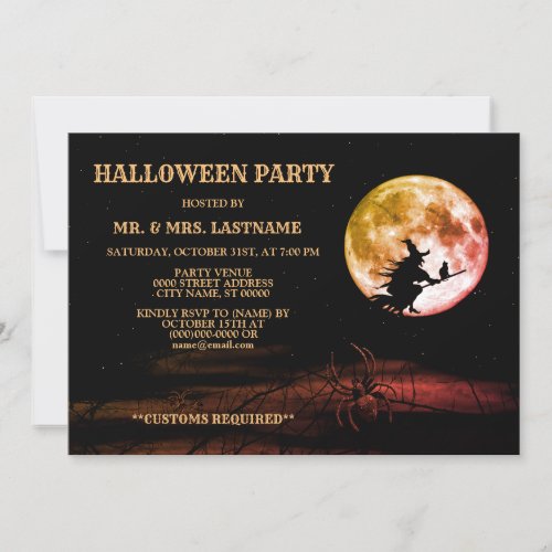 Halloween Party Black Night Full Moon Scary Invitation