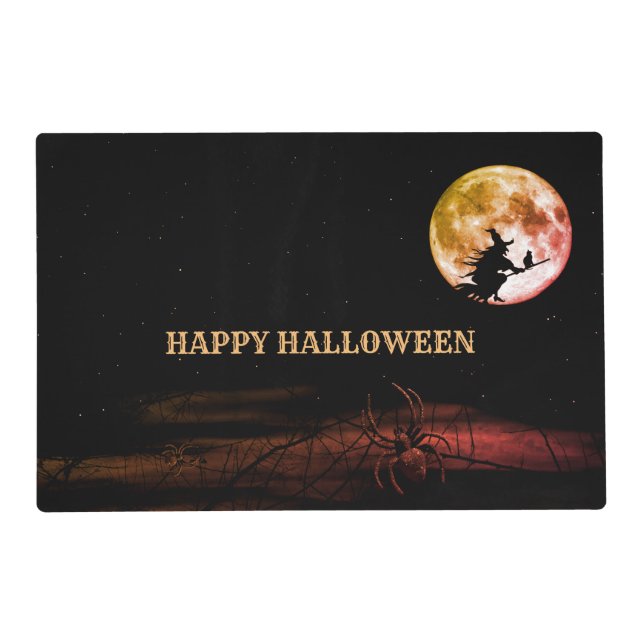 Halloween Party Black Night Full Moon Scary Paper Placemat (Front)