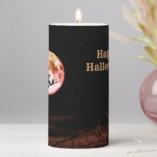 Halloween Party Black Night Full Moon Scary Pillar Candle