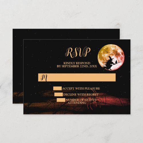 Halloween Party Black Night Full Moon Scary RSVP Card
