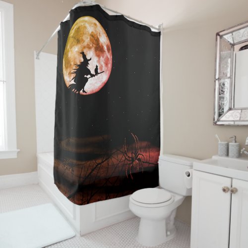 Halloween Party Black Night Full Moon Scary Shower Curtain