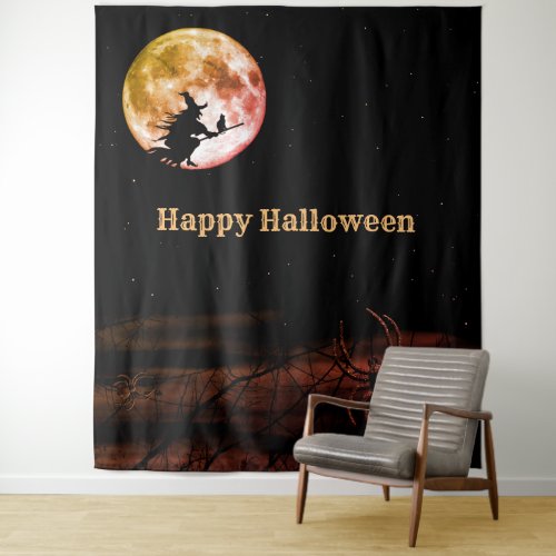 Halloween Party Black Night Full Moon Scary Tapestry