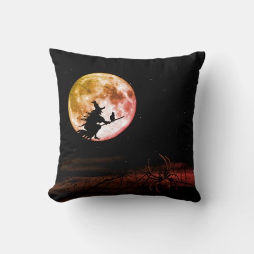 Halloween Party Black Night Full Moon Scary Throw Pillow