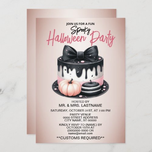 Halloween Party Black Pink Cake Treat Spooky Invitation