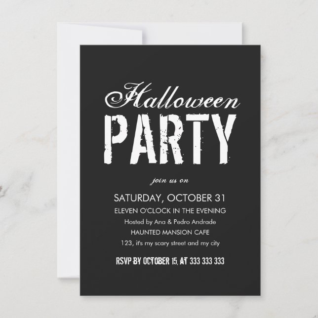 Halloween Party Black White Grunge Script Adult Invitation (Front)