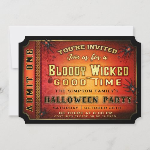 Halloween Party Bloody Wicked Ticket Invitation