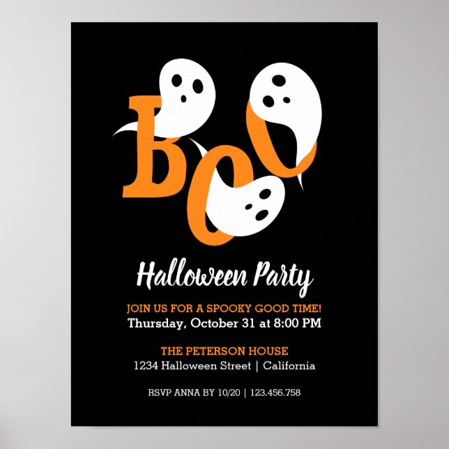 Halloween Party Boo Ghosts Black Invitation Poster (Front)