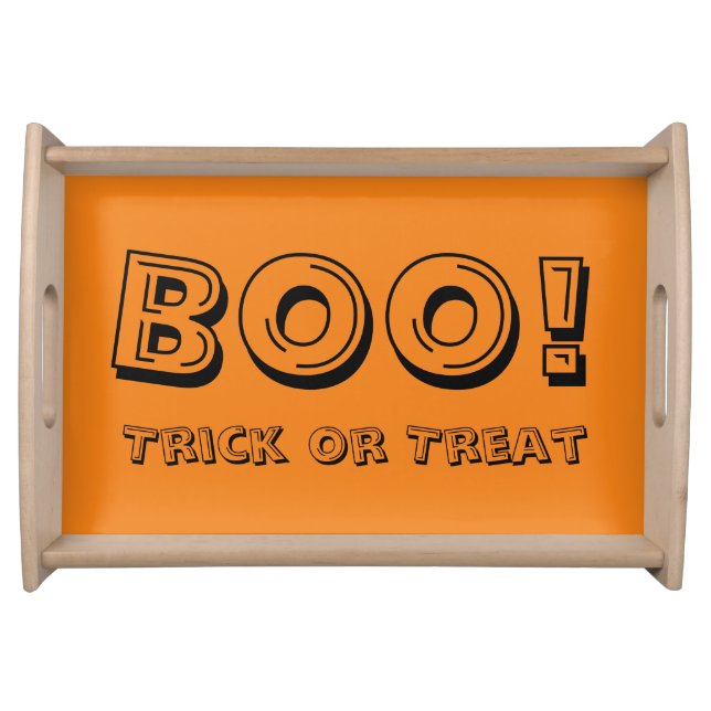 Halloween Party Boo Trick Treat Words Funny Orange Serving Tray (Front)