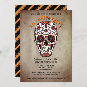 Halloween Party Bright Sugar Skull Day of the Dead Invitation