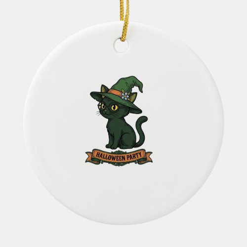 Halloween Party Cat Vintage Vector Design_1 Ceramic Ornament