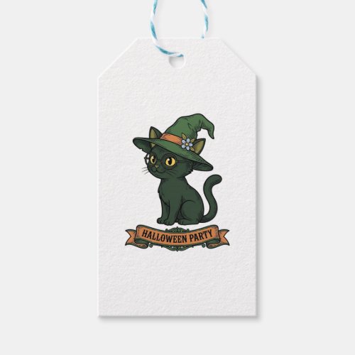 Halloween Party Cat Vintage Vector Design_1 Gift Tags