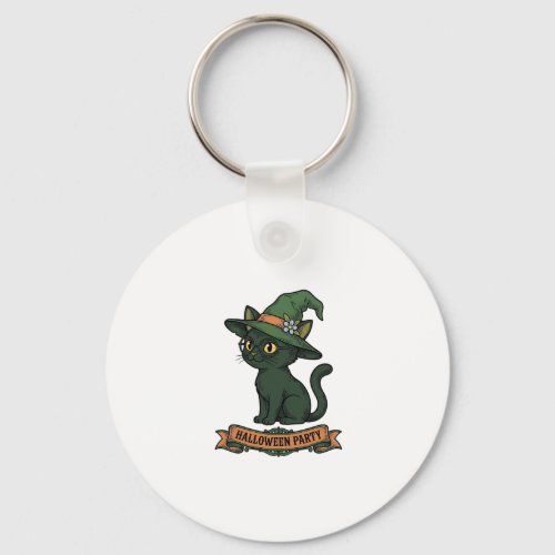 Halloween Party Cat Vintage Vector Design_1 Keychain