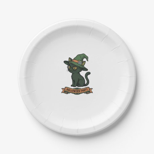 Halloween Party Cat Vintage Vector Design_1 Paper Plates