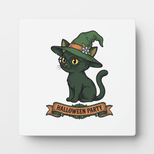 Halloween Party Cat Vintage Vector Design_1 Plaque