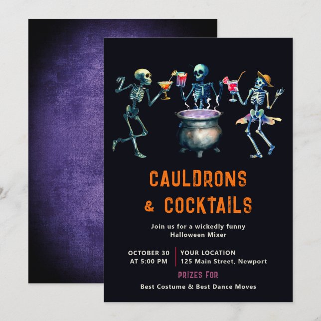 Halloween Party Cauldron Cocktail Mixer Funny Dark Invitation (Front/Back)