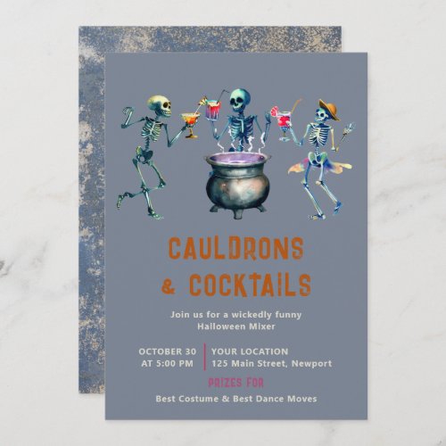 Halloween Party Cauldron Cocktail Mixer Funny Gray Invitation
