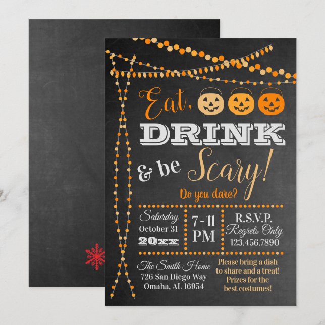 Halloween Party Chalkboard Eat Drink be Scary Invitation (Front/Back)