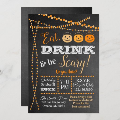 Halloween Party Chalkboard Eat Drink be Scary Invitation