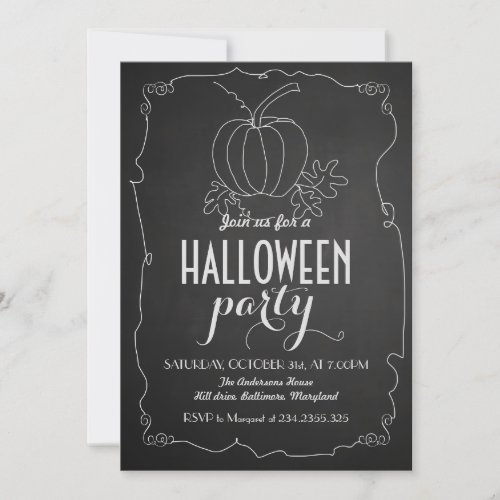 Halloween Party  Chalkboard Pumpkin Invitation