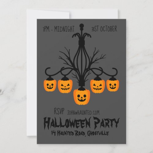 Halloween party chandelier black and orange invitation