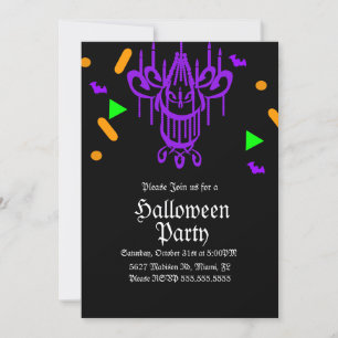 Halloween Party Chandelier Confetti Neon Invitation
