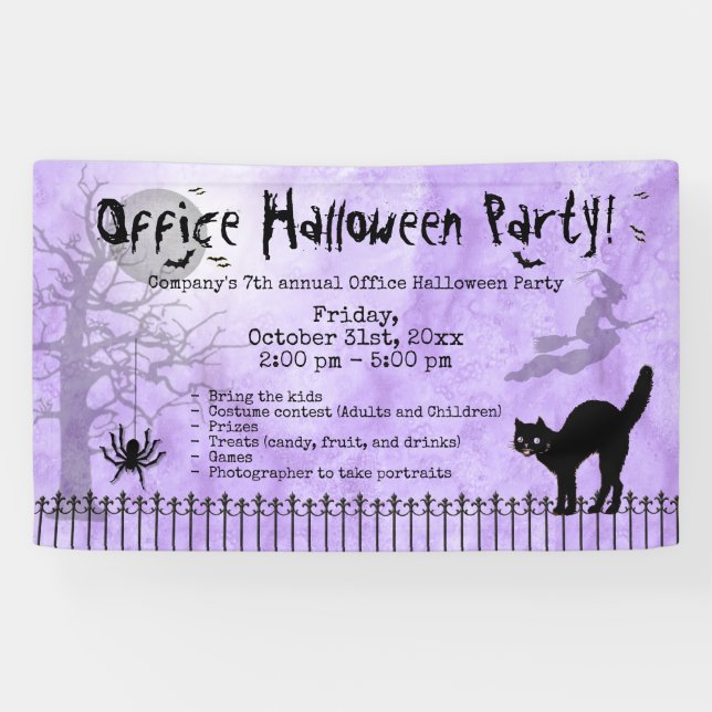 Halloween Party Collage, Purple Grunge - Black Cat Banner (Horizontal)