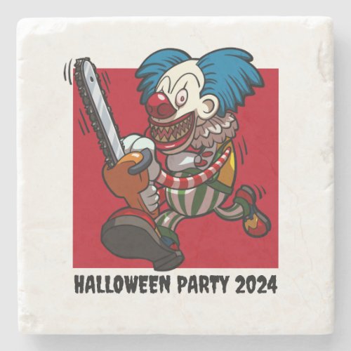 Halloween Party Colourful Chainsaw Clown Cartoon Stone Coaster