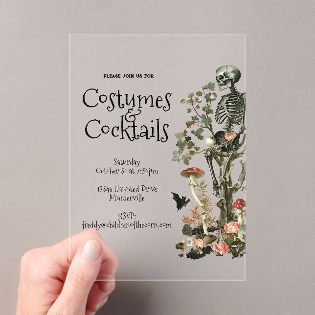 Halloween Party Costume & Cocktails Pink Floral Acrylic Invitations (Insitu (Handheld))