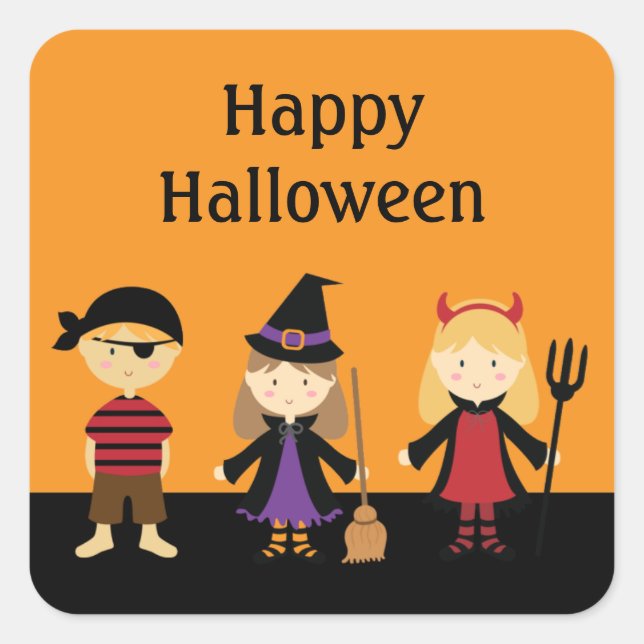 Halloween Party Costume Kids Favor Square Sticker (Front)