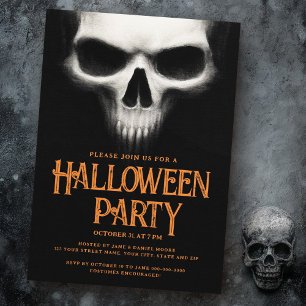 Halloween party creepy ghost skull black orange invitation
