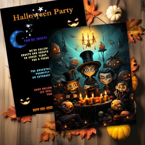 Halloween Party Creepy Kids Pumpkins Candles Invitation