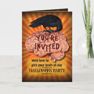 Halloween Party - Creepy Raven on Brain Invitation
